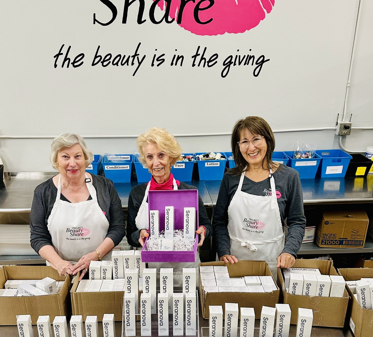 Project Beauty Share volunteers with donated Seranova products