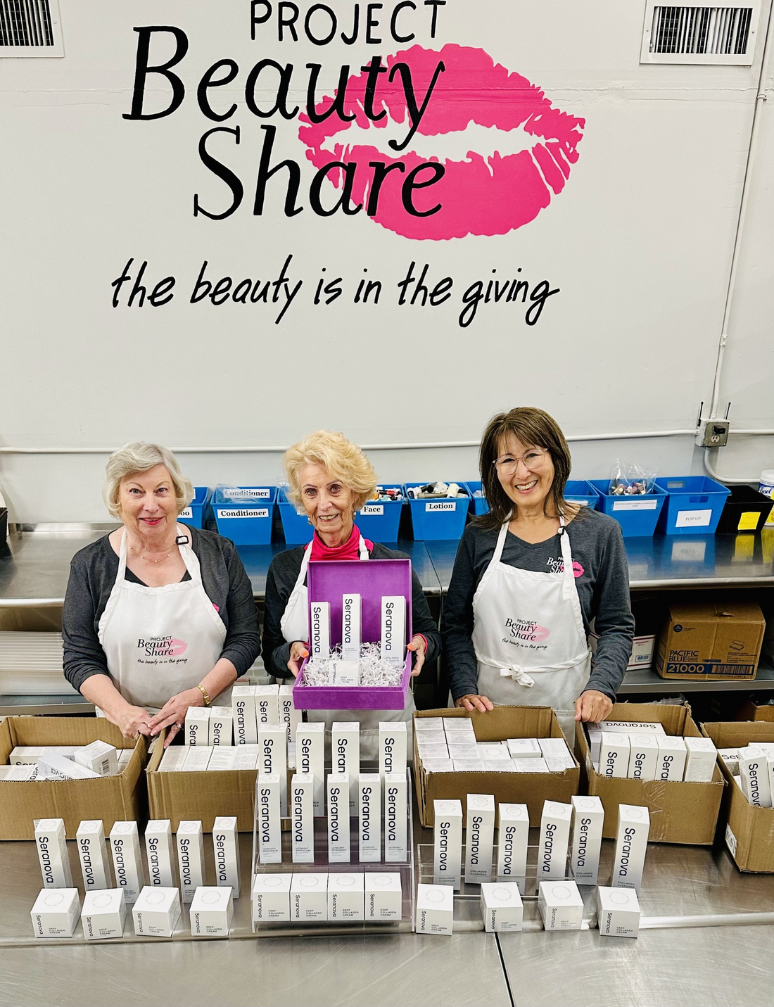 Project Beauty Share volunteers with donated Seranova products